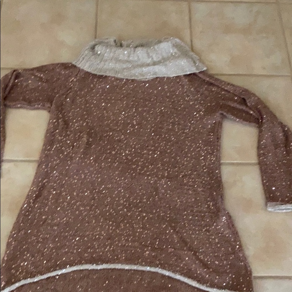 Sequined two-tone cowl-neck sweater